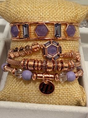 Bomb Party Stack NWOT!! Rose Gold Lavender Multi-Row Stack Bracelet Set